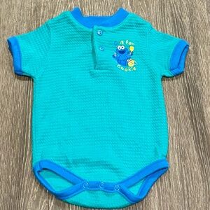 Vintage Cookie Monster Sesame Street Kids Teal 90s Bodysuit Sz 3-6 month